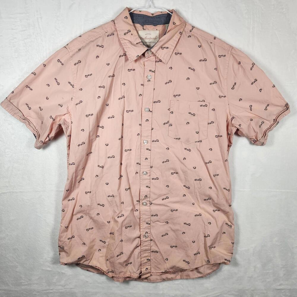 Weatherproof Vintage Short Sleeve Button Down Shirt‎ Camping Print Size Large